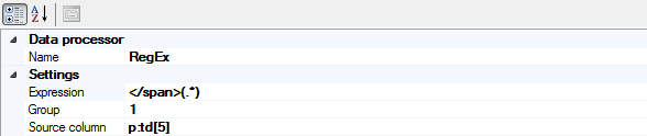 RegEx data processor properties