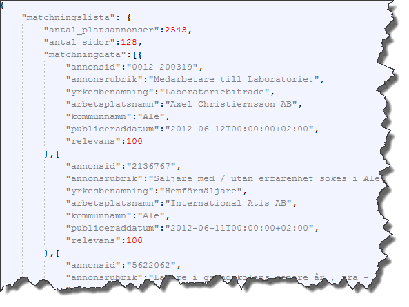 Sample JSON response