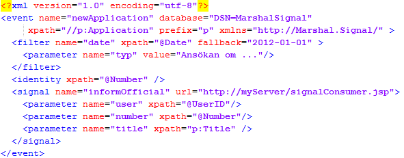 A Marshal Signaller event configuration file