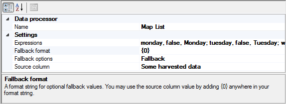 Map Listl data processor properties